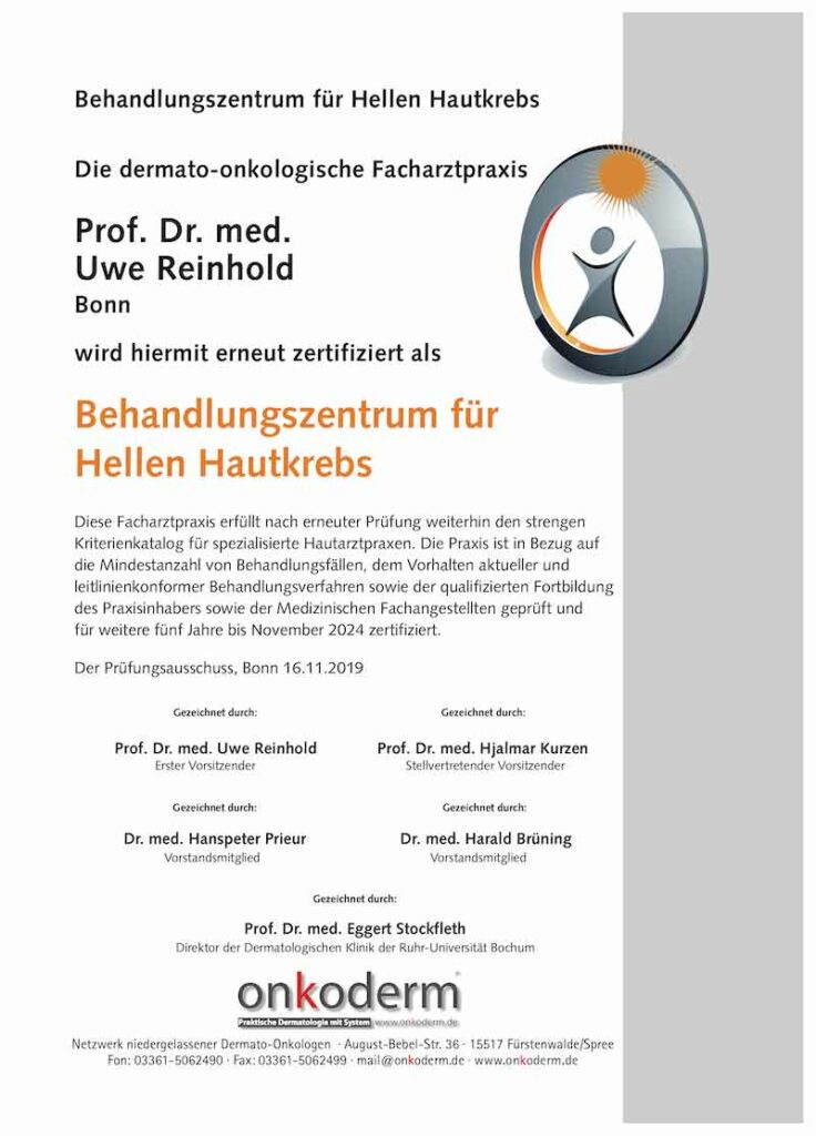 Zertifizierung zum Behandlungszentrum für Hellen Hautkrebs